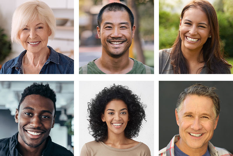 collage of people smiling